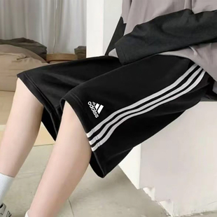 男黑色休闲五分裤 复古三条杠运动短裤 潮流夏 奥特莱斯美式 官方正品