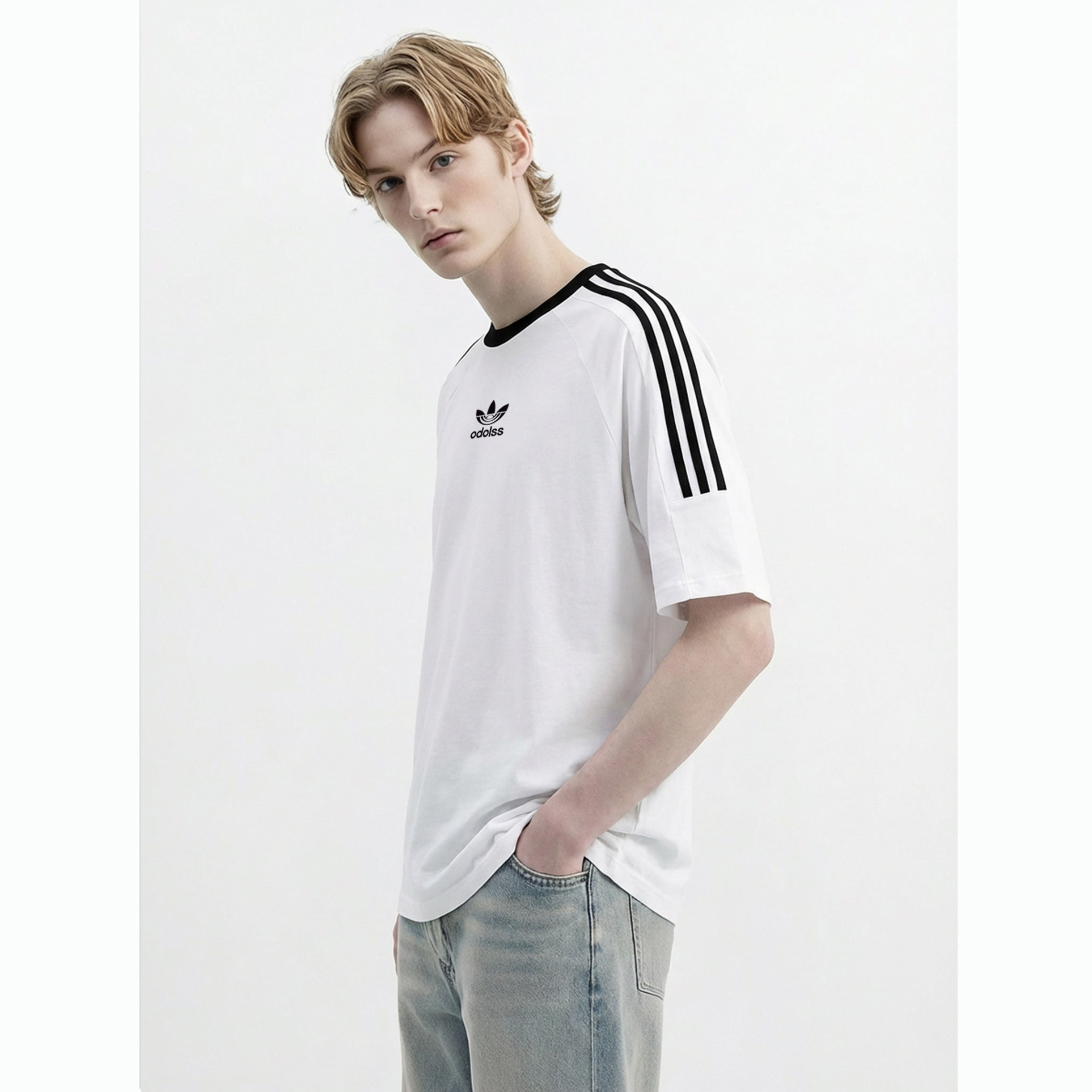 官方正品奥特莱斯夏季美式复古运动短袖T恤男三条杠宽松上衣男装