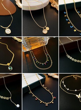 钛钢人造猫眼石项链锁骨链