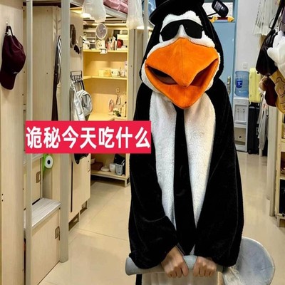 秋冬保暖珊瑚绒企鹅连帽睡袍