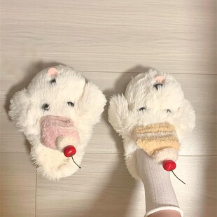 潦草小狗棉拖鞋厚底保暖家居2025新款居家外穿女高颜值毛毛棉拖鞋