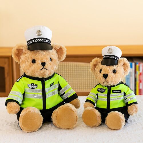 交警制服泰迪熊公仔车尾摆件