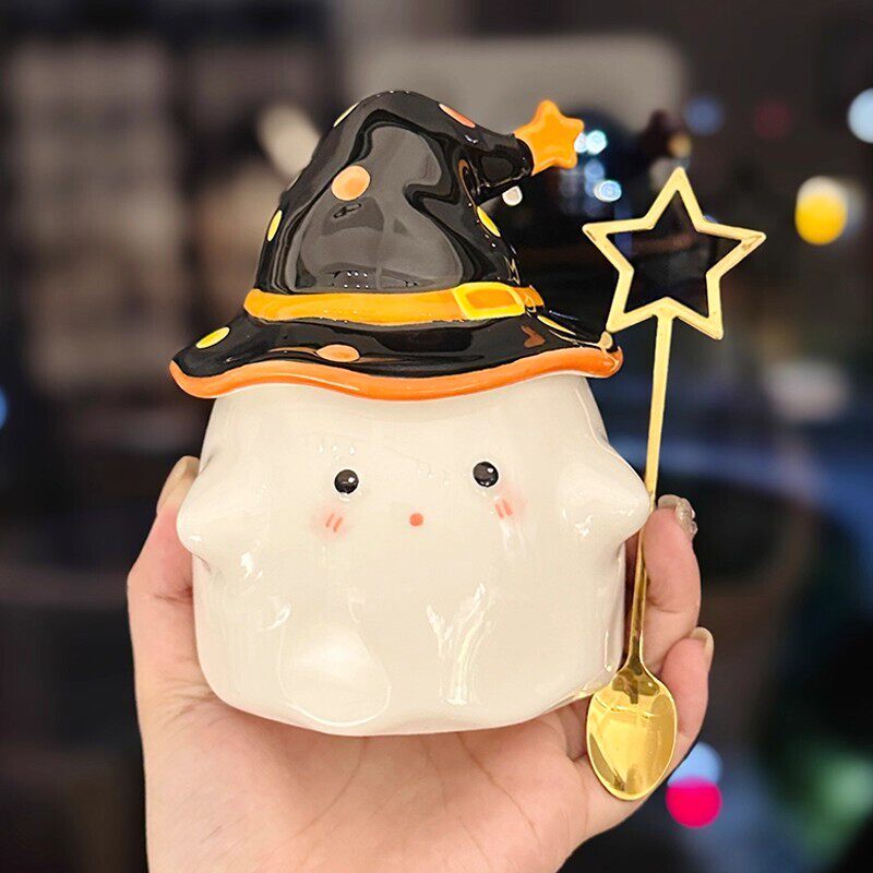 可爱陶瓷杯子送女生生日礼物高颜值幽灵马克杯带盖生日伴手礼物