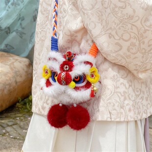 中国风中式醒狮包包手工毛绒虎头斜挎包春节过年喜庆儿童红包挎包