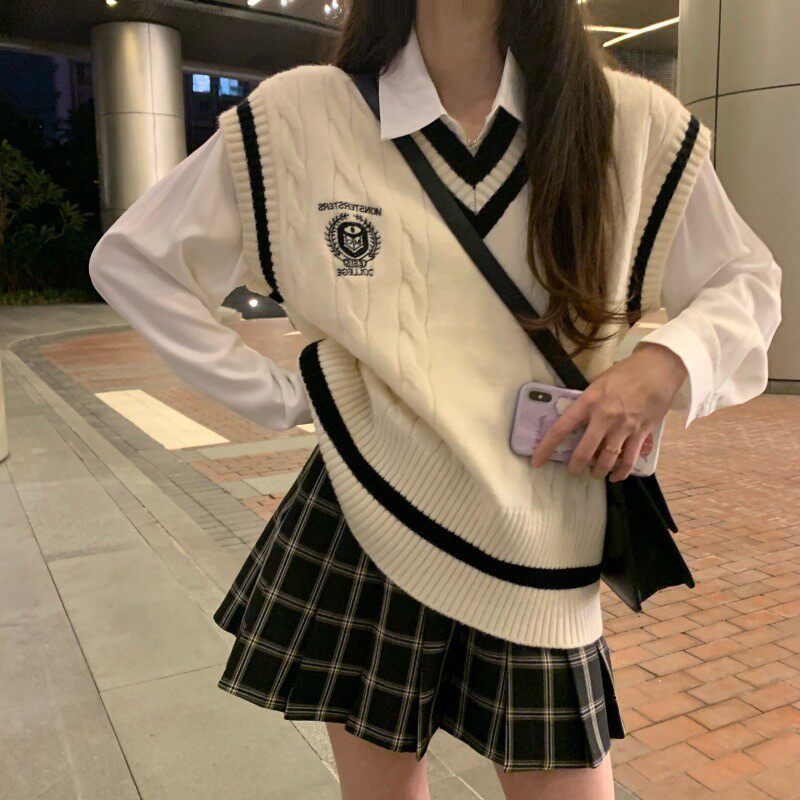 学院风针织衫女春秋2024