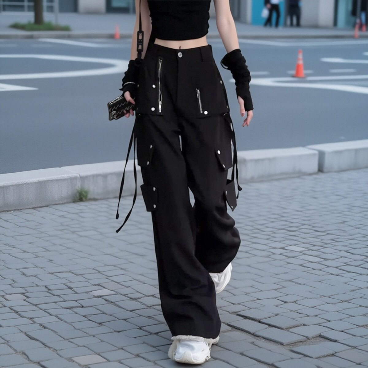 重工拉炼口袋设计潮流工装裤女2025年春季新款美式炸街休闲宽裤,女装/女士精品,休闲裤,淘宝优惠券,粉丝福利购,淘宝优惠卷