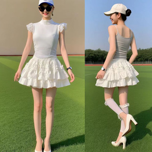 裙高腰显瘦防走光芭蕾风短裙 白色蕾丝蛋糕蓬蓬裙女甜美半身裙夏季