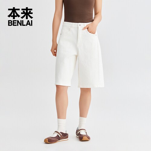 本来BENLAI女士休闲直筒宽松牛仔短裤中裤2026夏季新款BNT860008