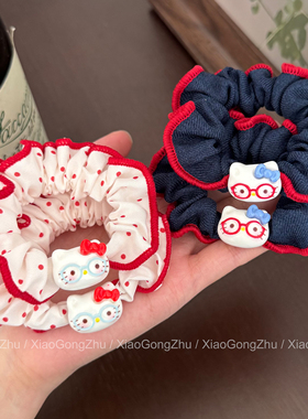 韩系可爱戴眼镜小猫咪小肠发圈2025新款丸子头扎发绳高弹力皮筋