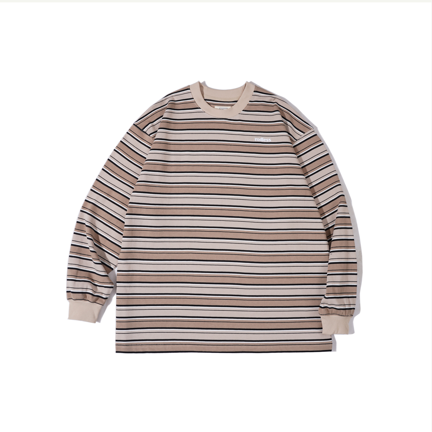 rodless重磅320g刺绣条纹长袖T恤宽松秋季百搭国潮情侣款