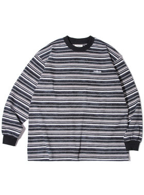 rodless重磅洗水做旧320g刺绣条纹长袖T恤宽松秋季百搭国潮情侣款