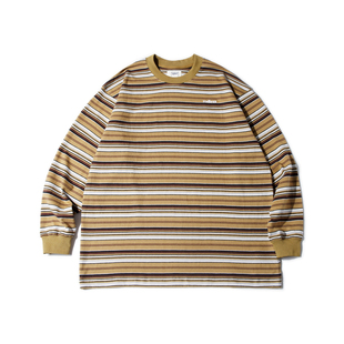 rodless重磅320g刺绣条纹长袖 刺绣百搭国潮牌情侣上衣 T恤宽松秋季