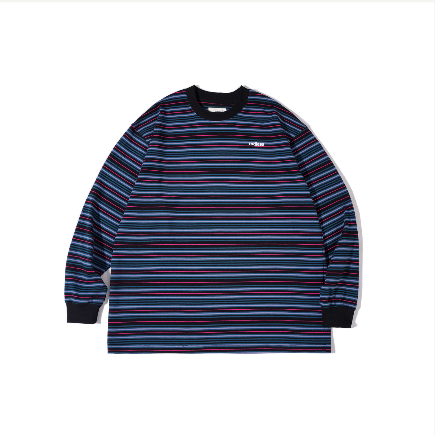 rodless重磅320g刺绣条纹长袖T恤宽松秋季百搭国潮情侣款