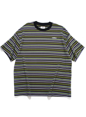 rodless 25夏季宽松305g重磅条纹短袖T恤刺绣百搭国潮牌情侣上衣