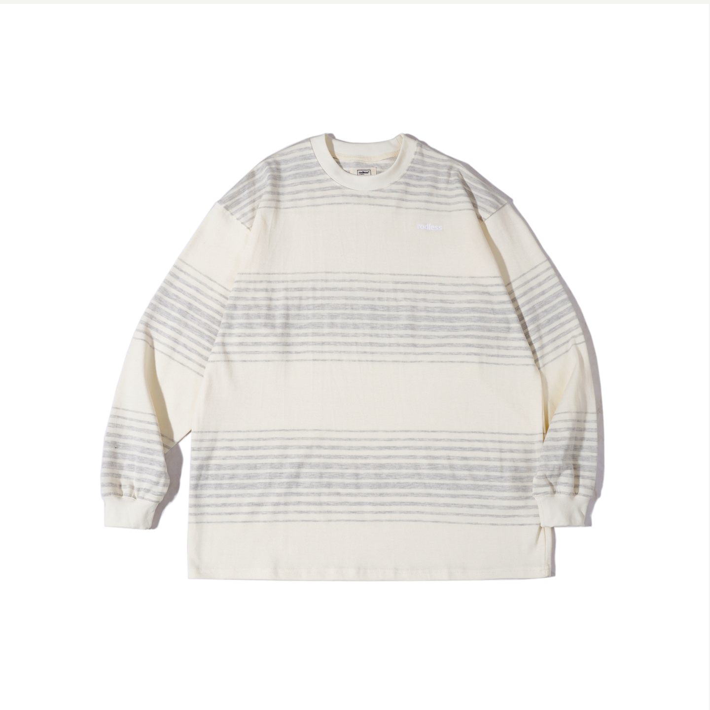 rodless重磅320g刺绣条纹长袖T恤宽松秋季百搭国潮情侣款