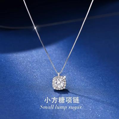 纯银999莫桑钻石方糖项链女款2025轻奢小众锁骨链生日礼物送女友