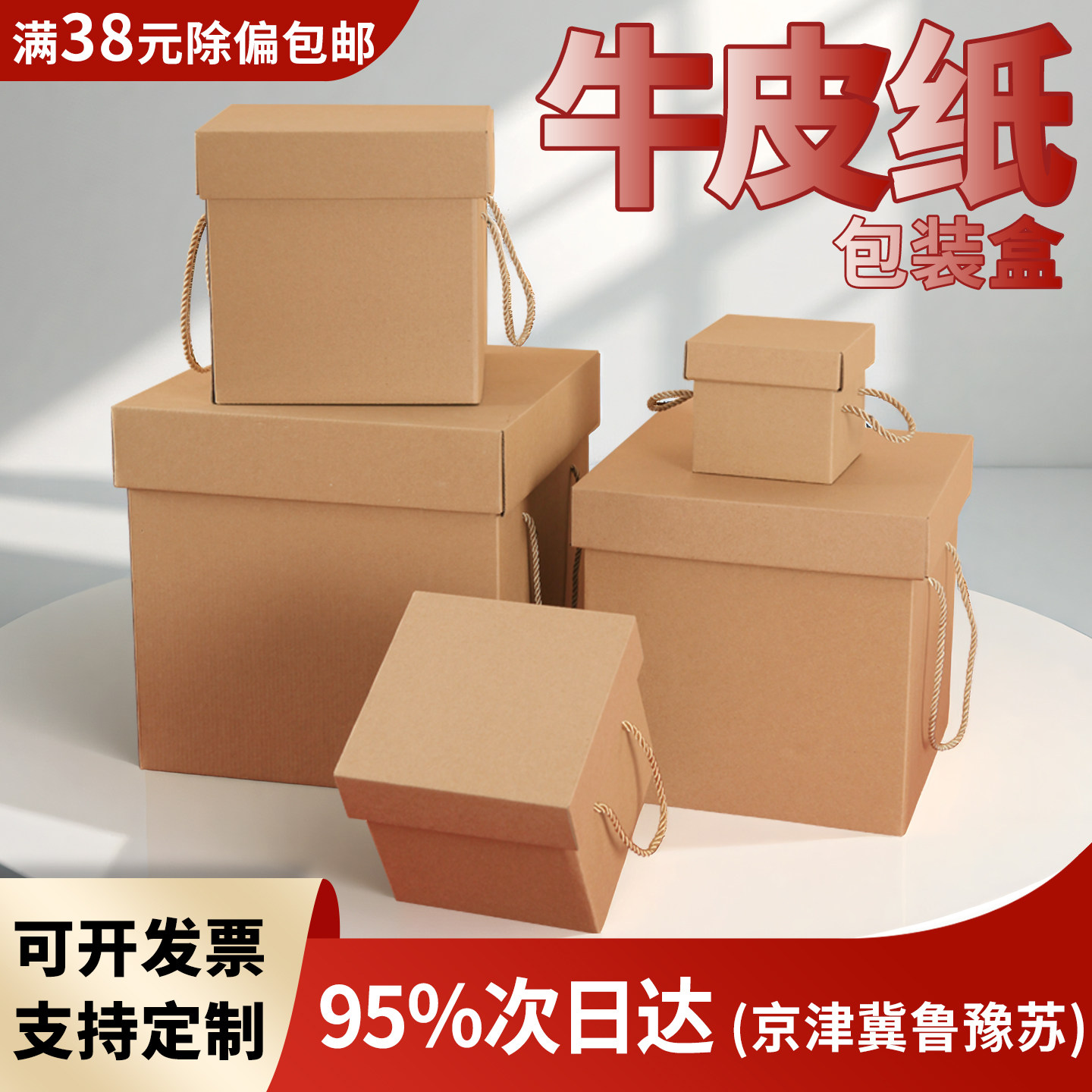 牛皮纸瓦楞纸盒天地盖包装盒通用礼盒空盒子手提牛皮纸盒纸箱方形