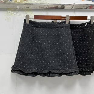 微胖mm韩系毛呢灰色波点半身裙女秋冬新款 减龄木耳边百搭包臀短裙