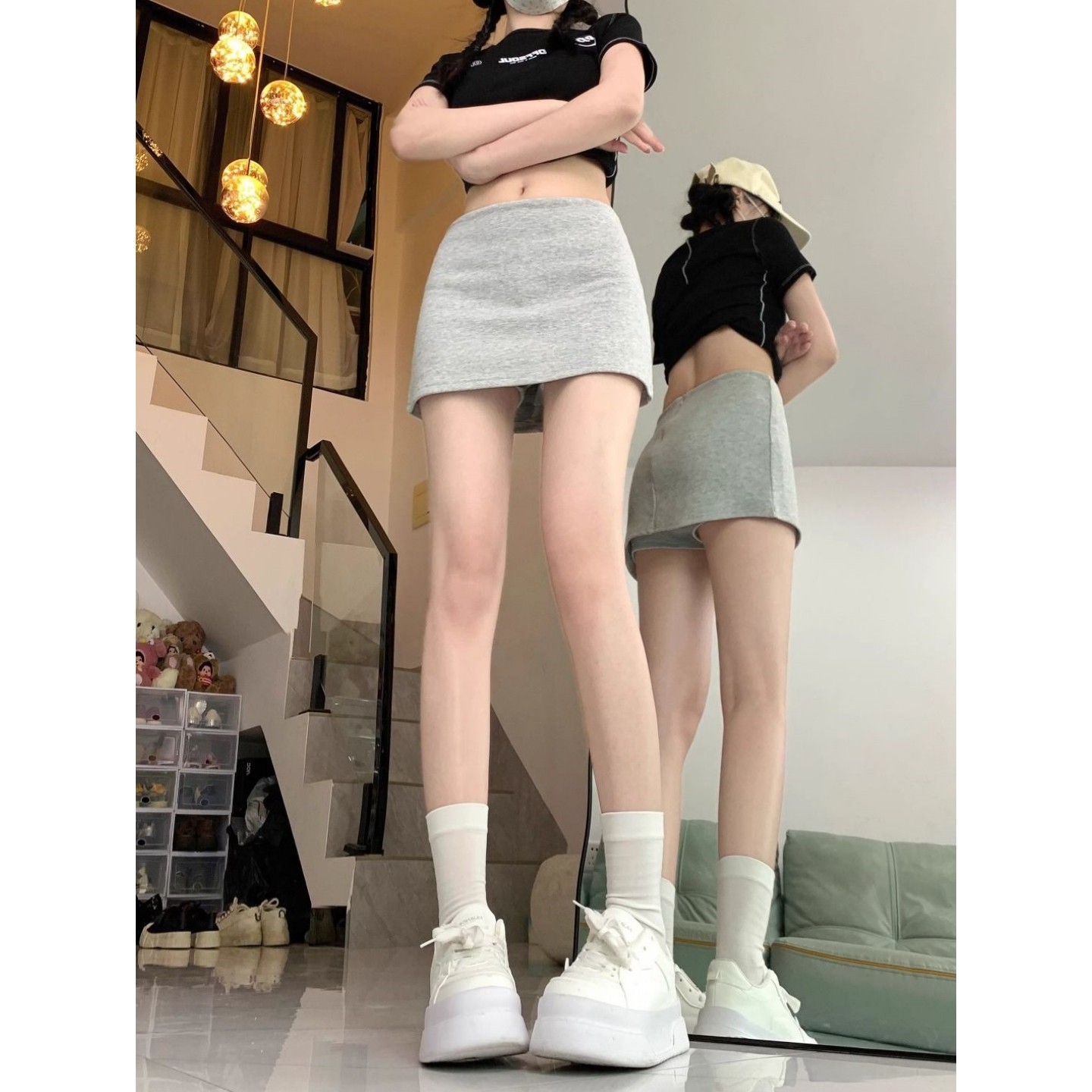 辣妹灰色半身裙女春季显瘦大码百搭A字裙防走光包臀裙运动短裙子