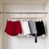 大码 a字热裤 胖mm抽绳高腰休闲短裤 女春秋直筒宽松显瘦红色阔腿裤