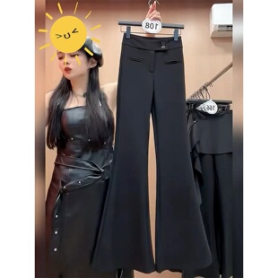裤 显瘦休闲长裤 女春秋2026新款 高腰修身 微喇叭马蹄裤 加绒黑色西装
