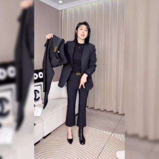 大码欧货时尚高腰九分微喇叭裤女秋季弹力修身显瘦职业通勤阔腿裤