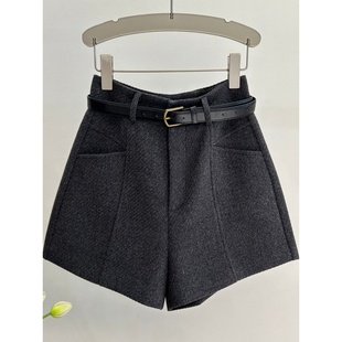 大码胖妹妹韩版高腰潮流短裤女秋冬季新款毛呢短裤显瘦阔腿A字裤