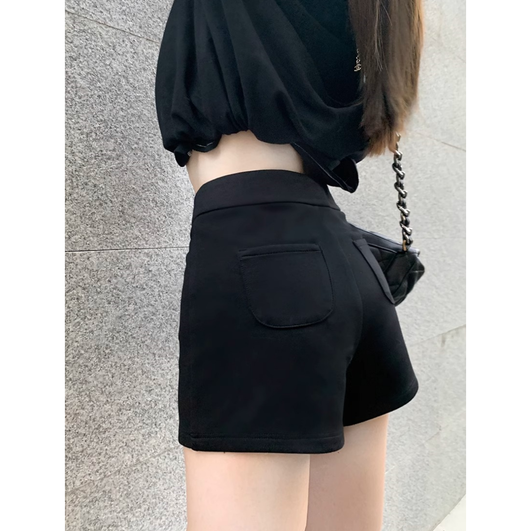 大码黑色高腰弹力紧身短裤女2025秋季韩版显瘦辣妹包臀裤百搭热裤