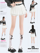 裙 高腰显瘦辣妹防走光半身裙蓬蓬短裤 白色半身裙百褶裙女春季 新款