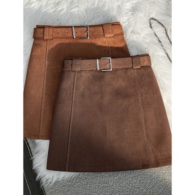 大码美拉德棕色鹿皮绒半身裙女