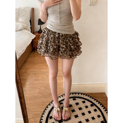 豹纹荷叶边蛋糕半身裙女蓬蓬裙