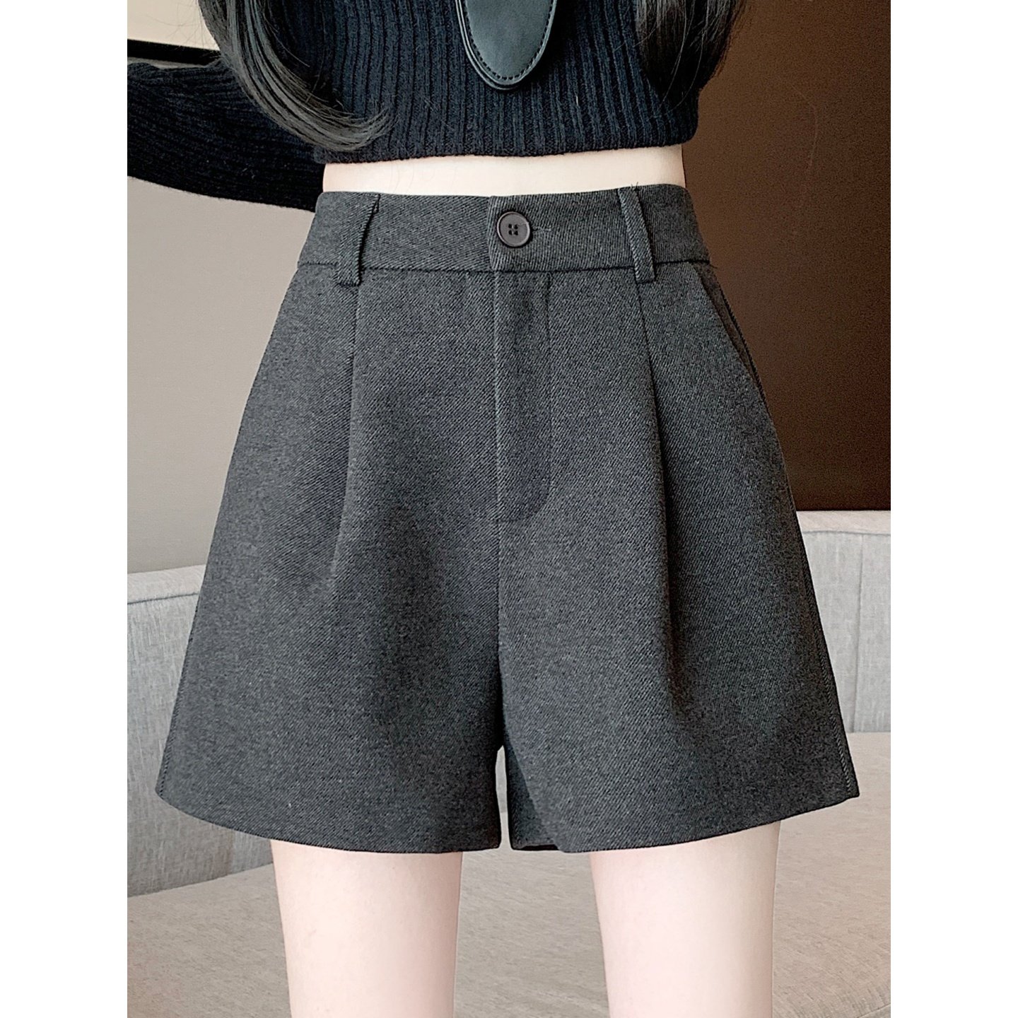 大码灰色毛呢阔腿短裤女春秋2026年外穿高腰显瘦休闲a字西装靴裤,女装/女士精品,休闲裤,淘宝优惠券,粉丝福利购,淘宝优惠卷