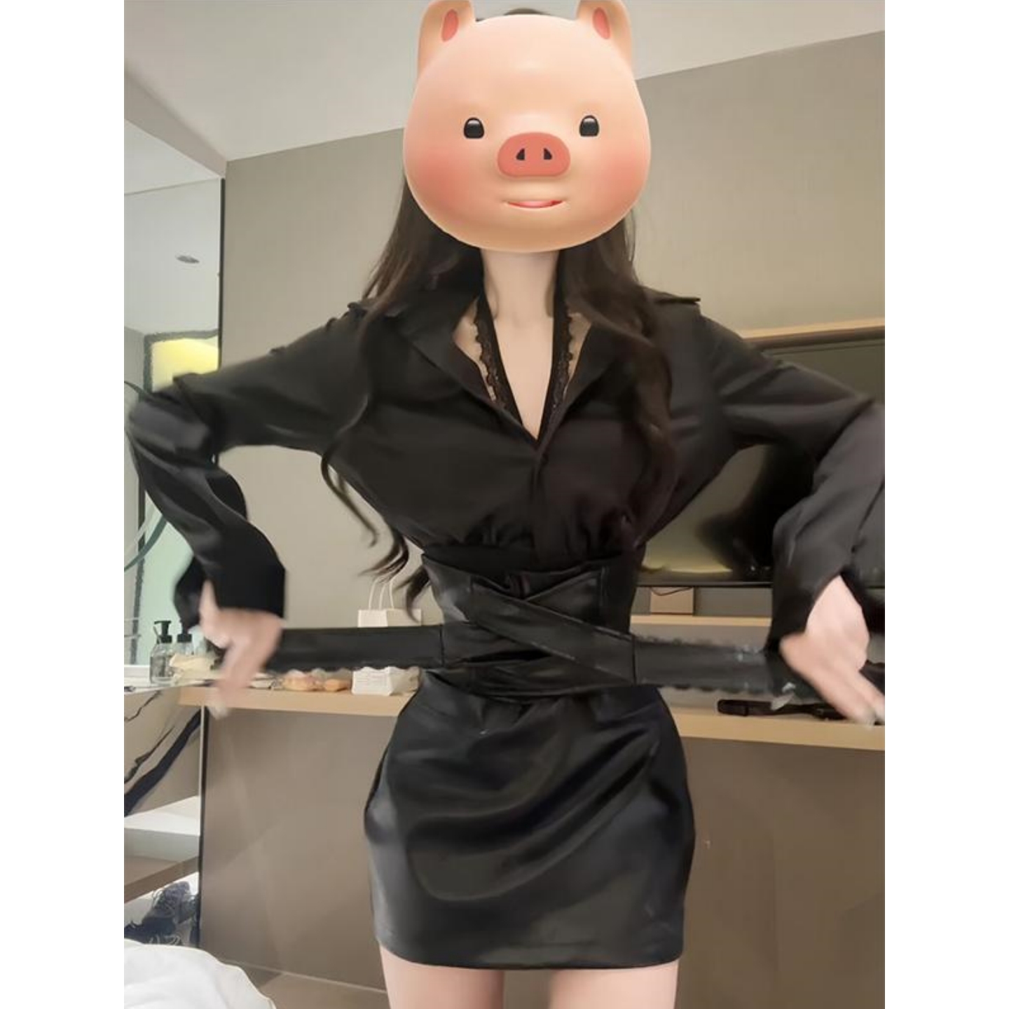 春秋包臀皮裙小个子性感高腰短裙