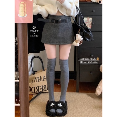 加厚高腰毛呢半身裙女装2025秋冬