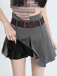 小个子高腰a字百褶半身裙女大码 短裙子 胖mm复古辣妹显瘦遮胯西装