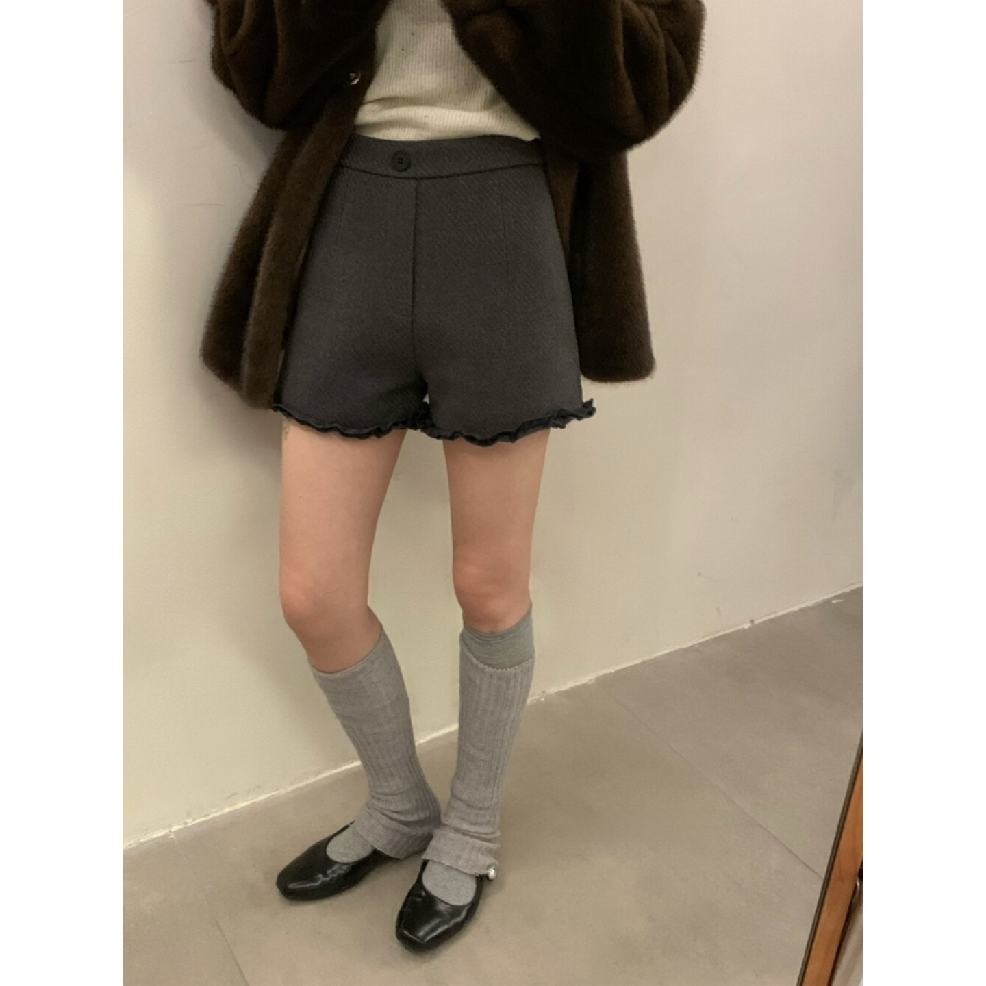 秋冬韩系显瘦高腰A字阔腿靴裤