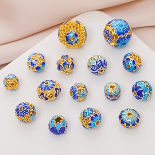 景泰蓝散珠隔珠金珠手工串珠DIY珐琅彩珠子手串配饰烧蓝黄金配件