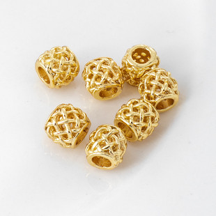 18K包金镀金保色镂空网格桶珠diy手工饰品编绳串珠隔珠配珠材料