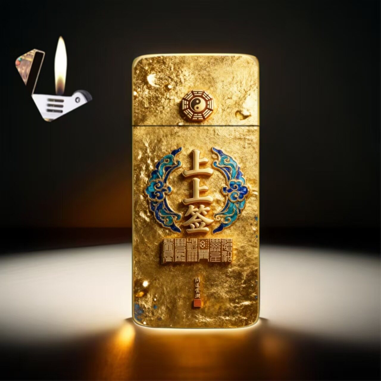 双面彩印图案经典砂轮创意唐卡图案超薄充气打火机上上签古风收藏