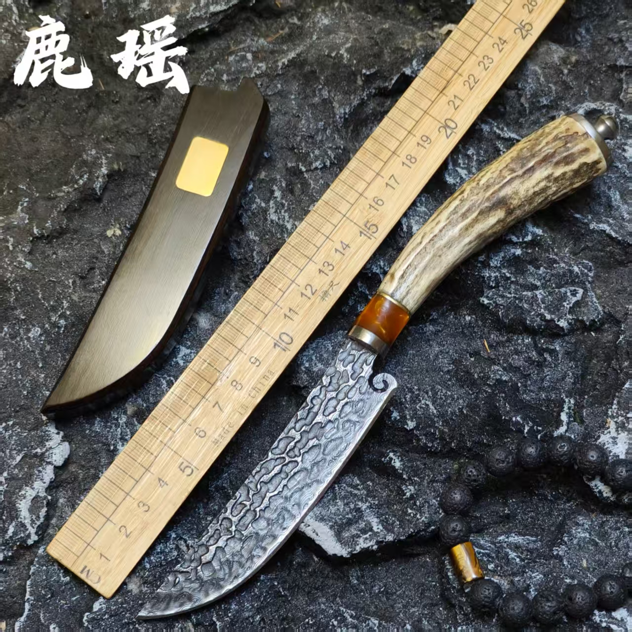 大马士革钢户外小直刀高硬度锋利荒野求生露营防身随身多功能小刀