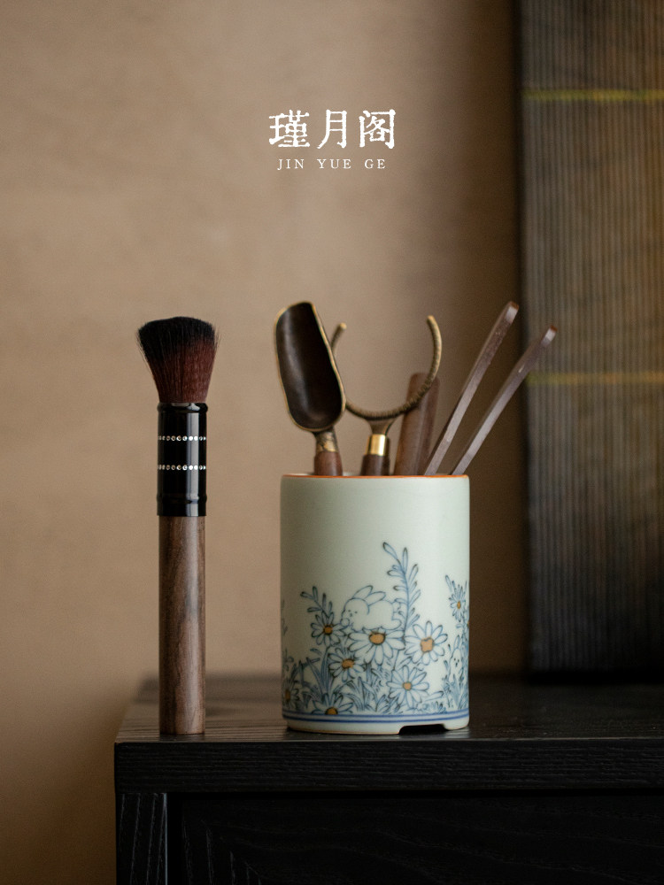 陶瓷笔筒文具多功能收纳盒办公室桌面摆件覆古茶道六君子茶具配件