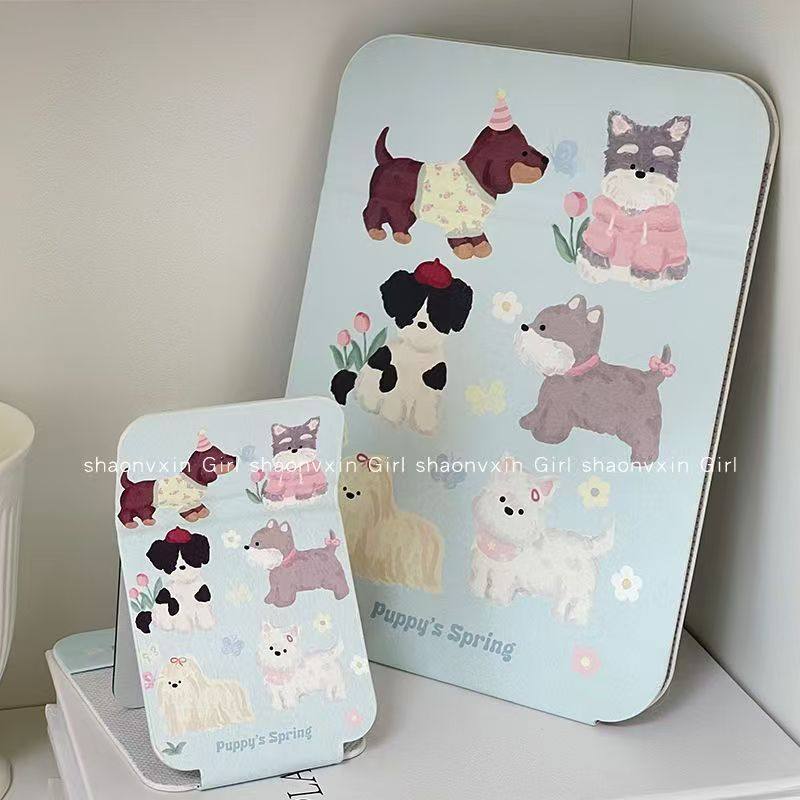 新可爱卡通小狗便携化妆镜随身迷你镜子学生宿舍办公桌折叠美妆镜