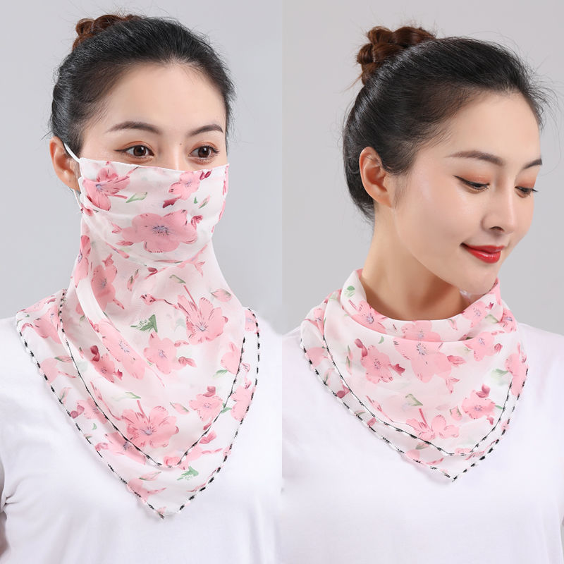 夏季防晒口罩女护颈面纱防紫外线围脖薄款雪纺透气挂耳丝巾面罩