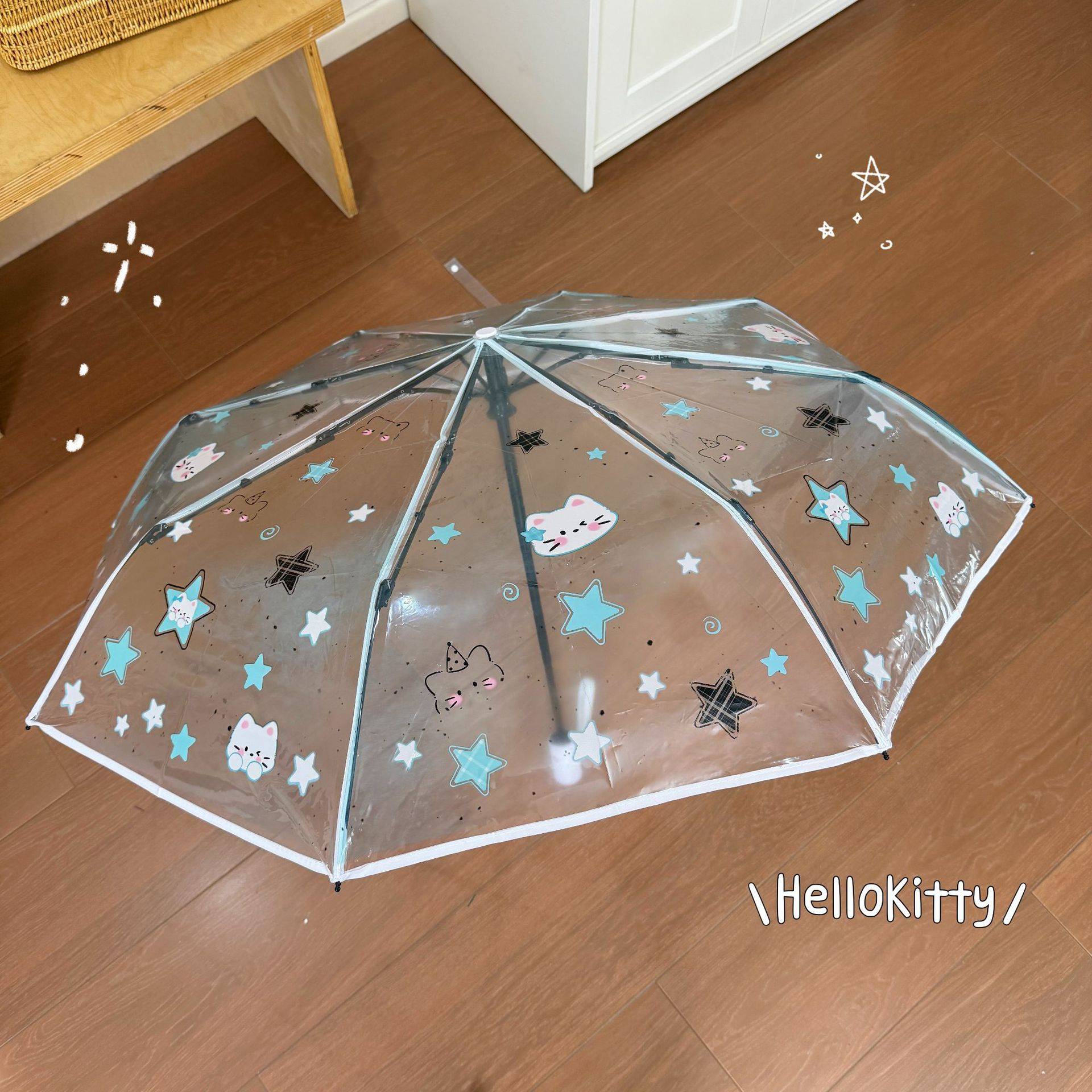 盐系星星猫咪透明伞卡通网红折叠