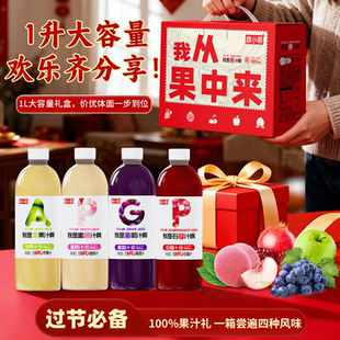 节日送礼颜小萌NFC100%果汁饮料新年礼盒蜜桃石榴苹果葡萄汁1L