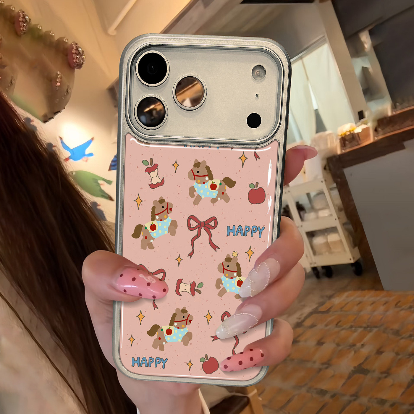 适用iphone16promax手机壳17少女心ins蝴蝶结小马