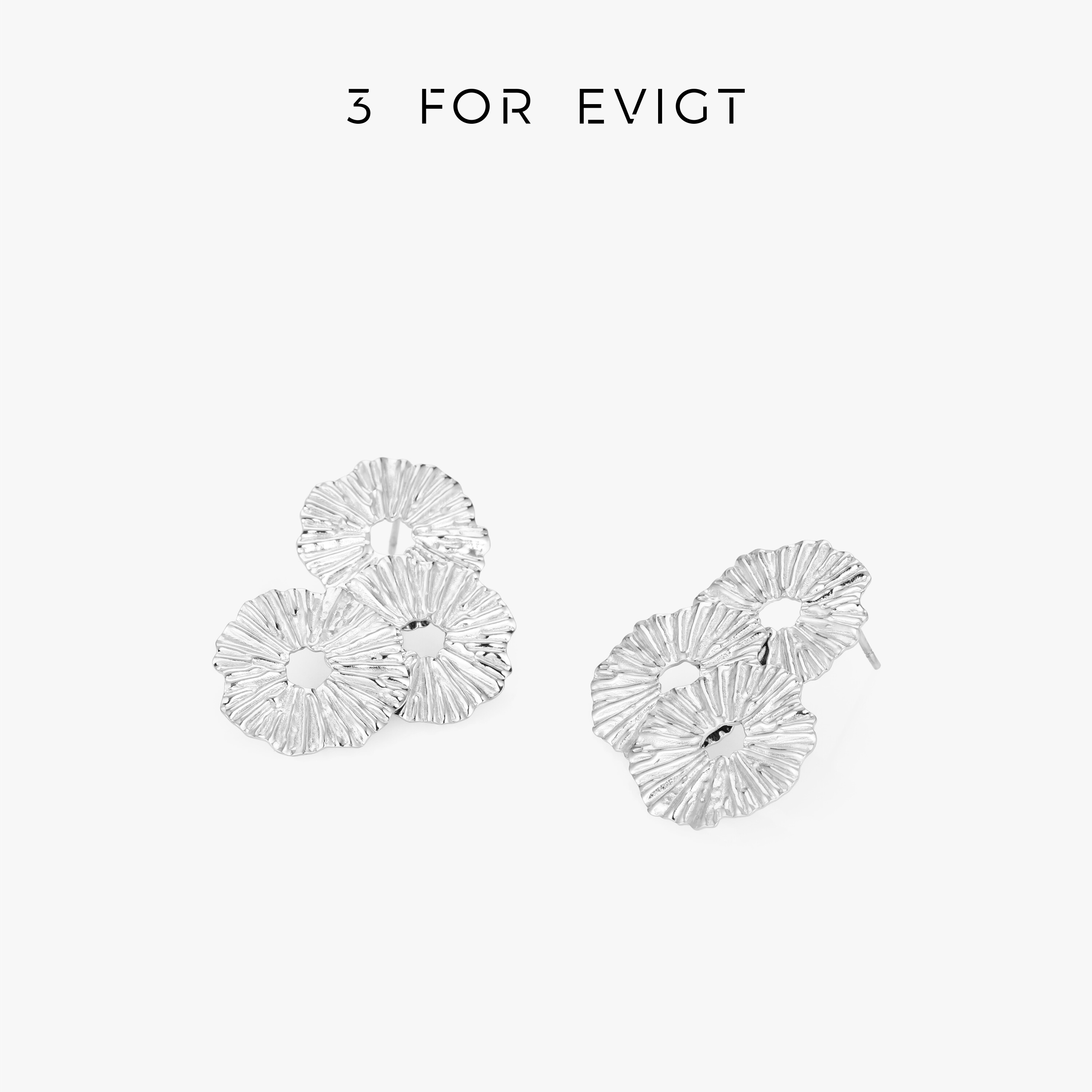 3 for evigt镀18K金漫舞系列褶皱耳钉有机纹理柔美气质女式