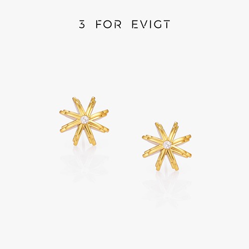 3 for evigt镀18K金花窗系列芒星耳钉太阳折纸芒星造型活力趣味感