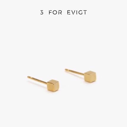 3 for evigt镀18K金几何系列魔方耳钉基础百搭无性别简约立体