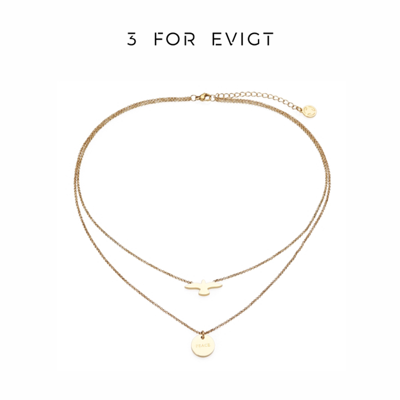 3 for evigt镀18k金和平项链和平鸽双层项链个性设计感欧美女式